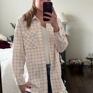 SHEIN Light Pink Plaid Shirt